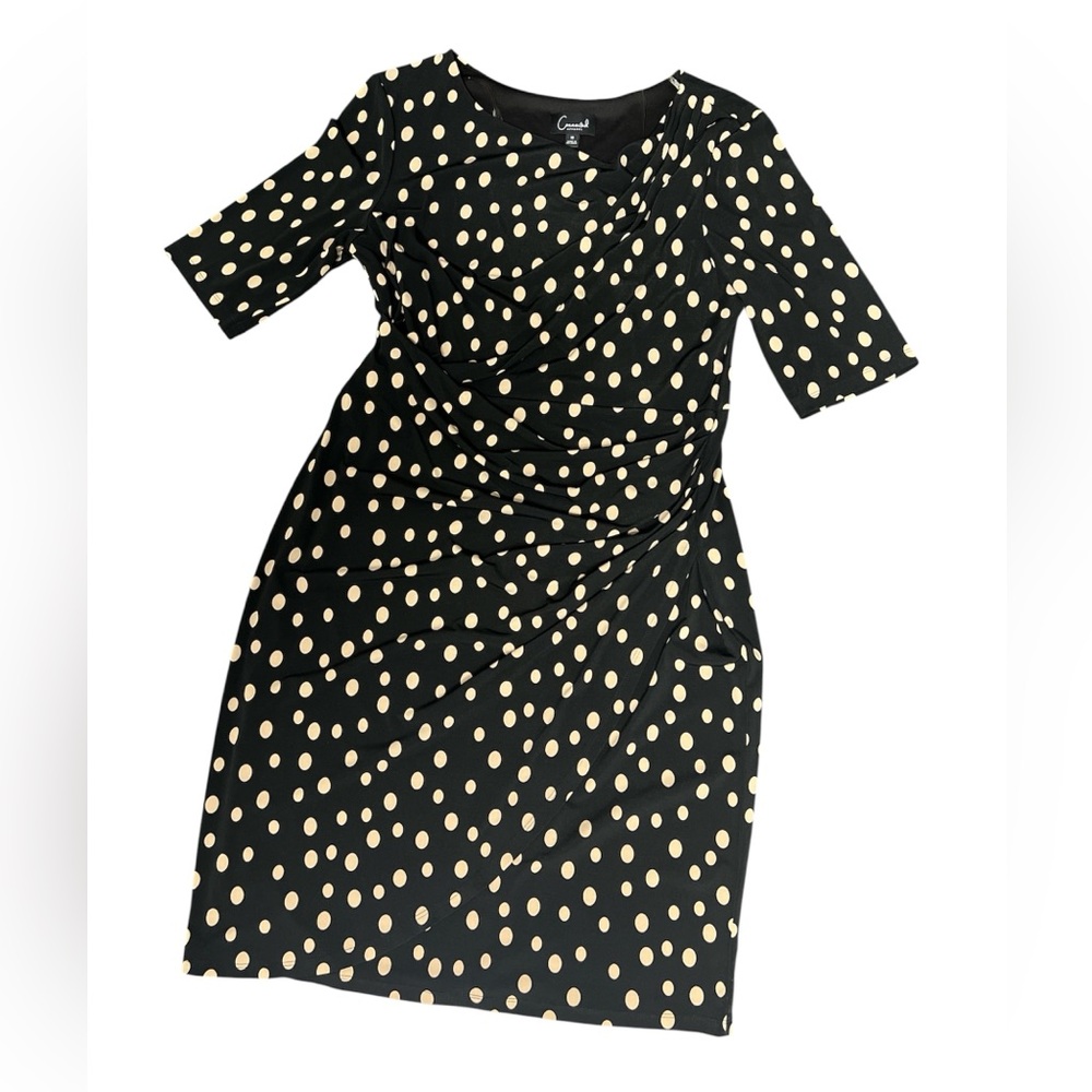 Faux wrap dress by Connected Apparel asymmetrical neck line ladies size 14-16